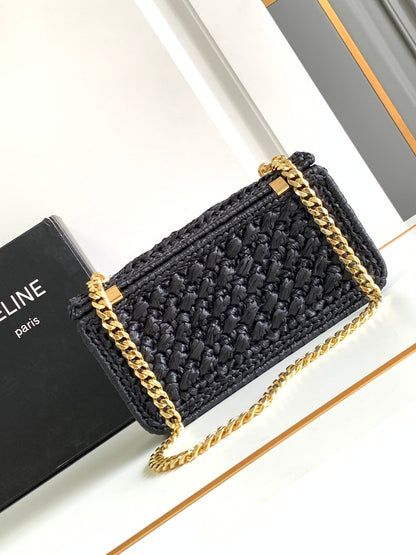 Celine Claude Chain Shoulder Bag in Raffia