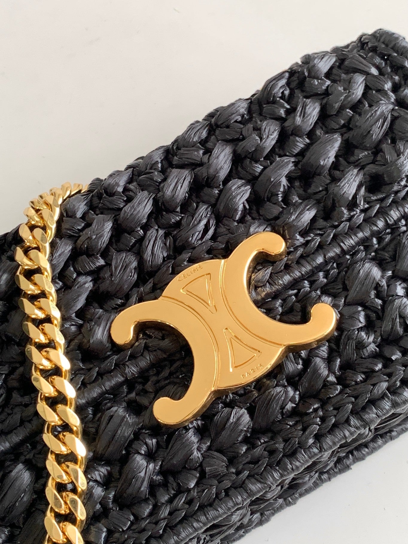 Celine Claude Chain Shoulder Bag in Raffia
