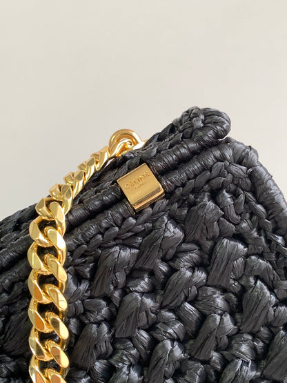 Celine Claude Chain Shoulder Bag in Raffia