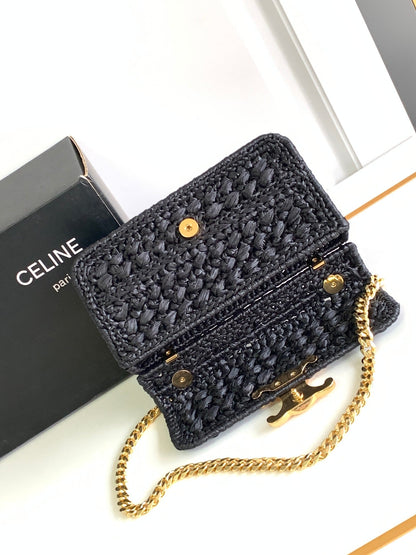 Celine Claude Chain Shoulder Bag in Raffia