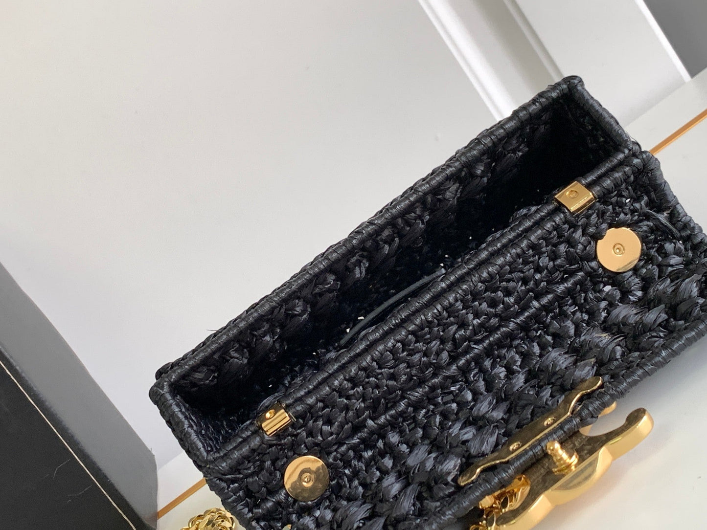 Celine Claude Chain Shoulder Bag in Raffia