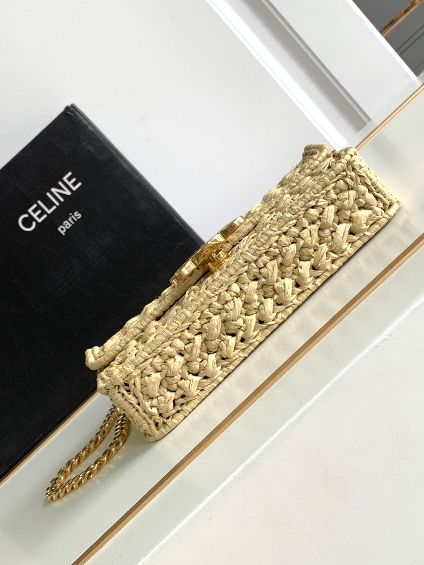 Celine Claude Chain Shoulder Bag in Raffia