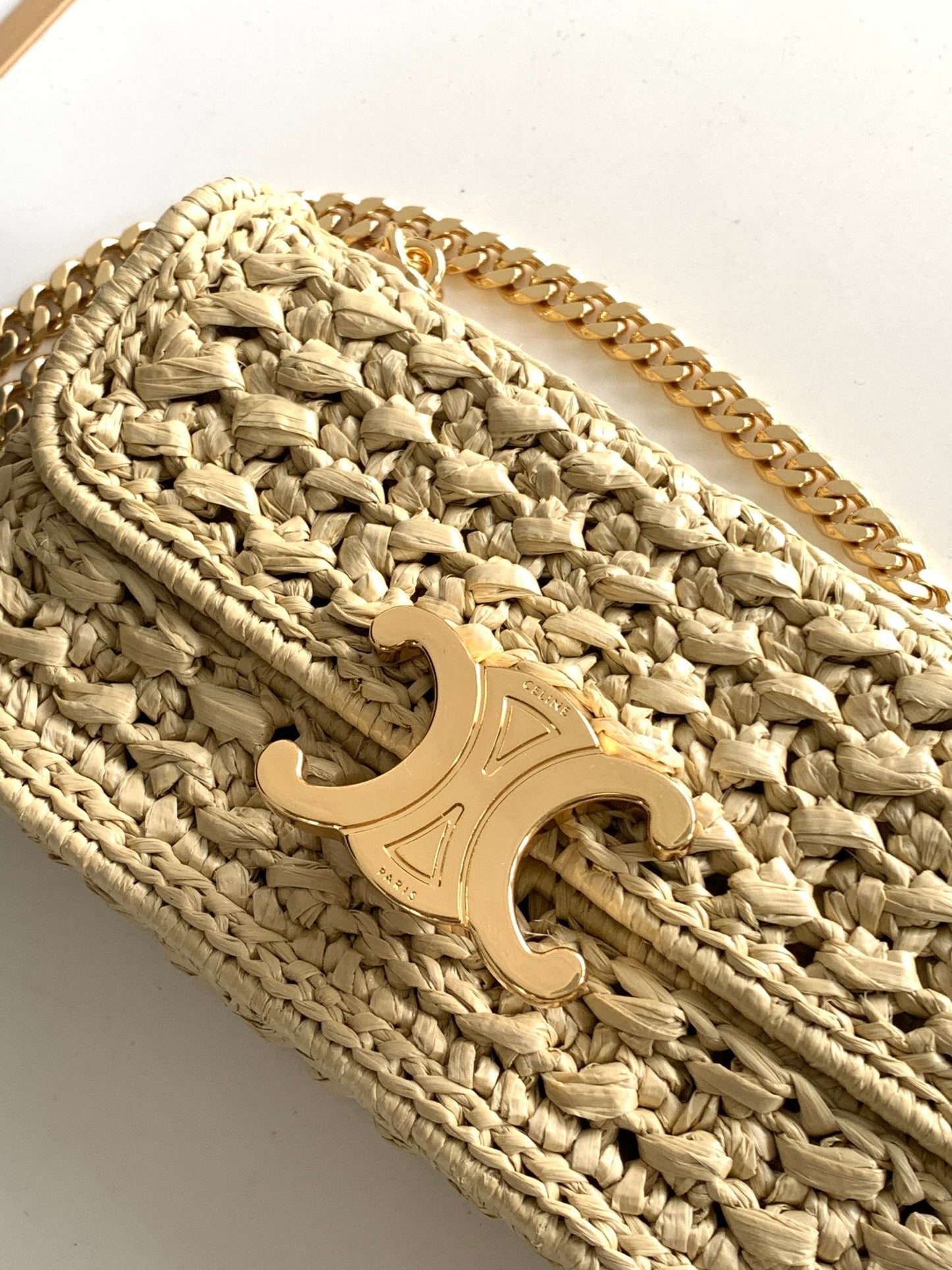 Celine Claude Chain Shoulder Bag in Raffia