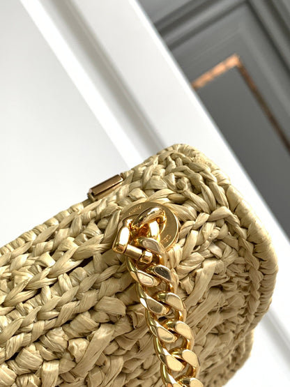 Celine Claude Chain Shoulder Bag in Raffia