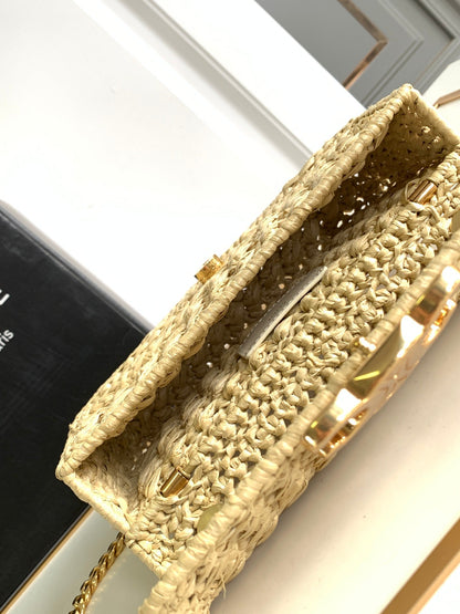 Celine Claude Chain Shoulder Bag in Raffia