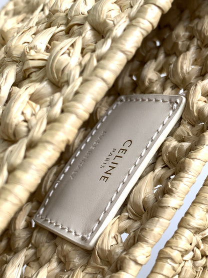 Celine Claude Chain Shoulder Bag in Raffia