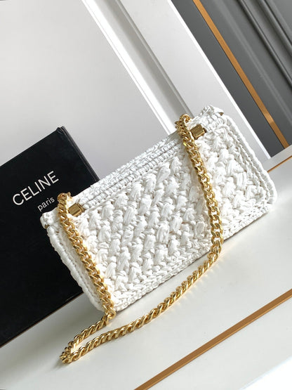 Celine Claude Chain Shoulder Bag in Raffia