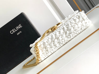 Celine Claude Chain Shoulder Bag in Raffia