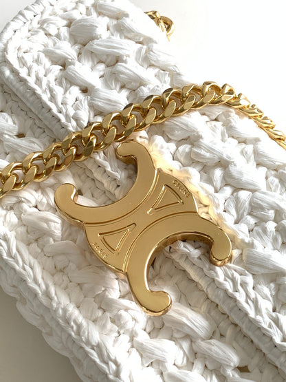 Celine Claude Chain Shoulder Bag in Raffia