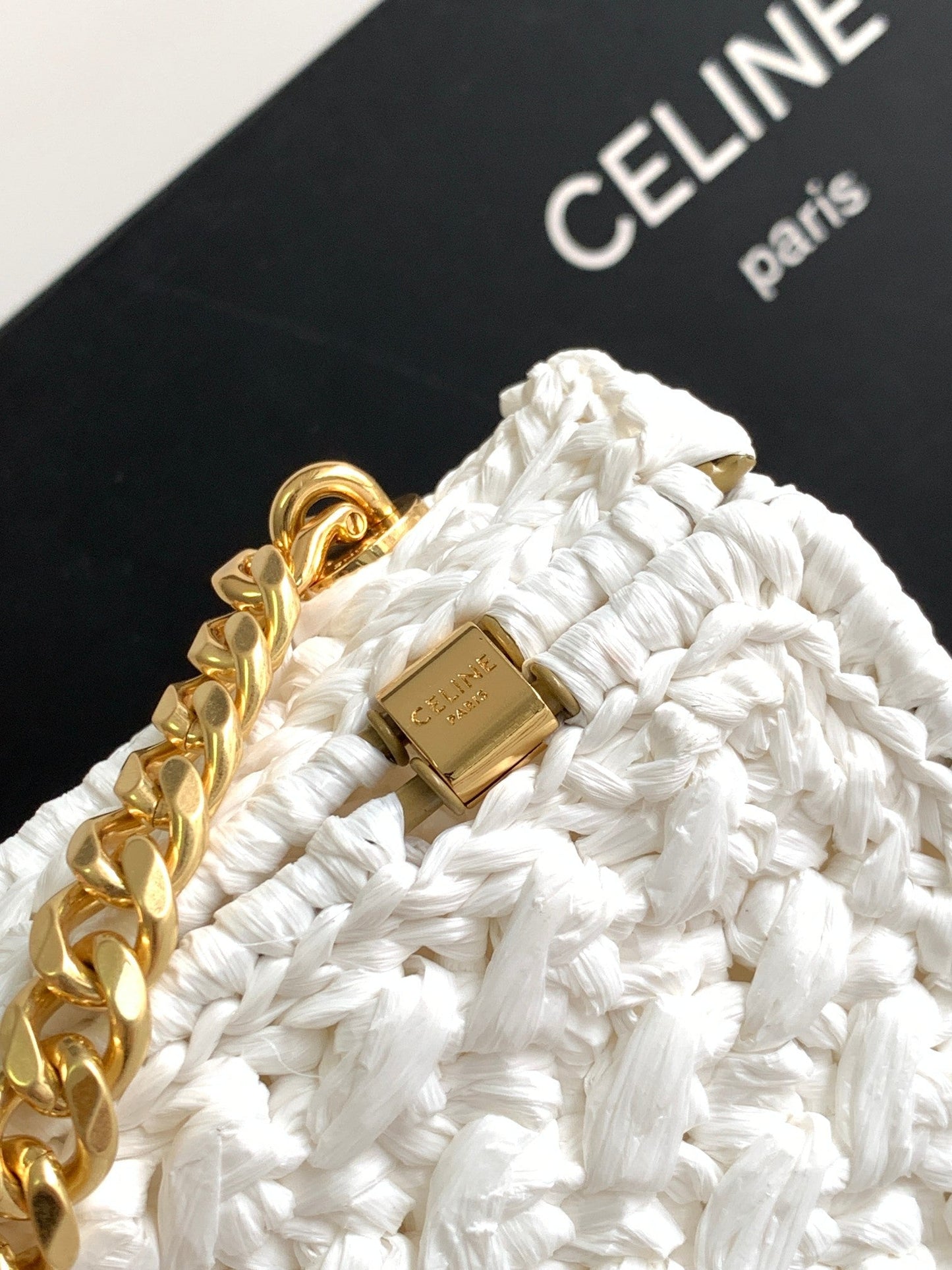Celine Claude Chain Shoulder Bag in Raffia