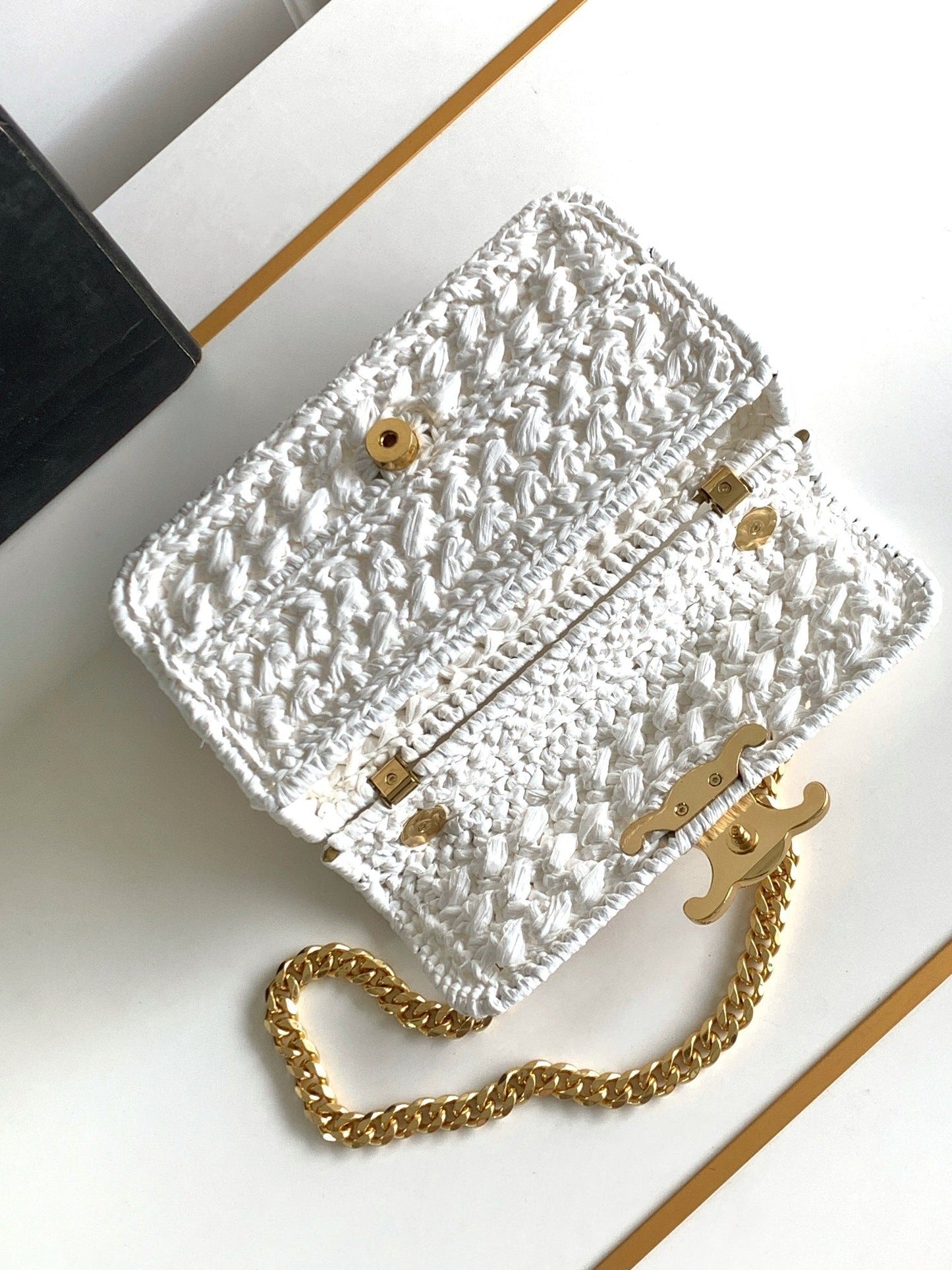 Celine Claude Chain Shoulder Bag in Raffia