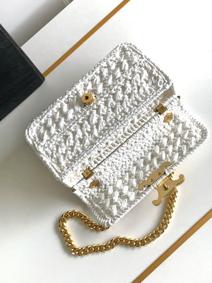 Celine Claude Chain Shoulder Bag in Raffia