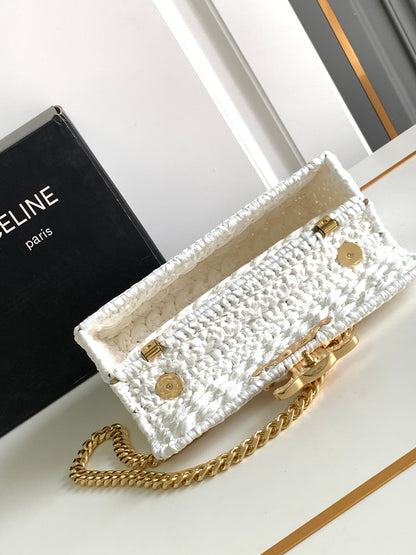 Celine Claude Chain Shoulder Bag in Raffia