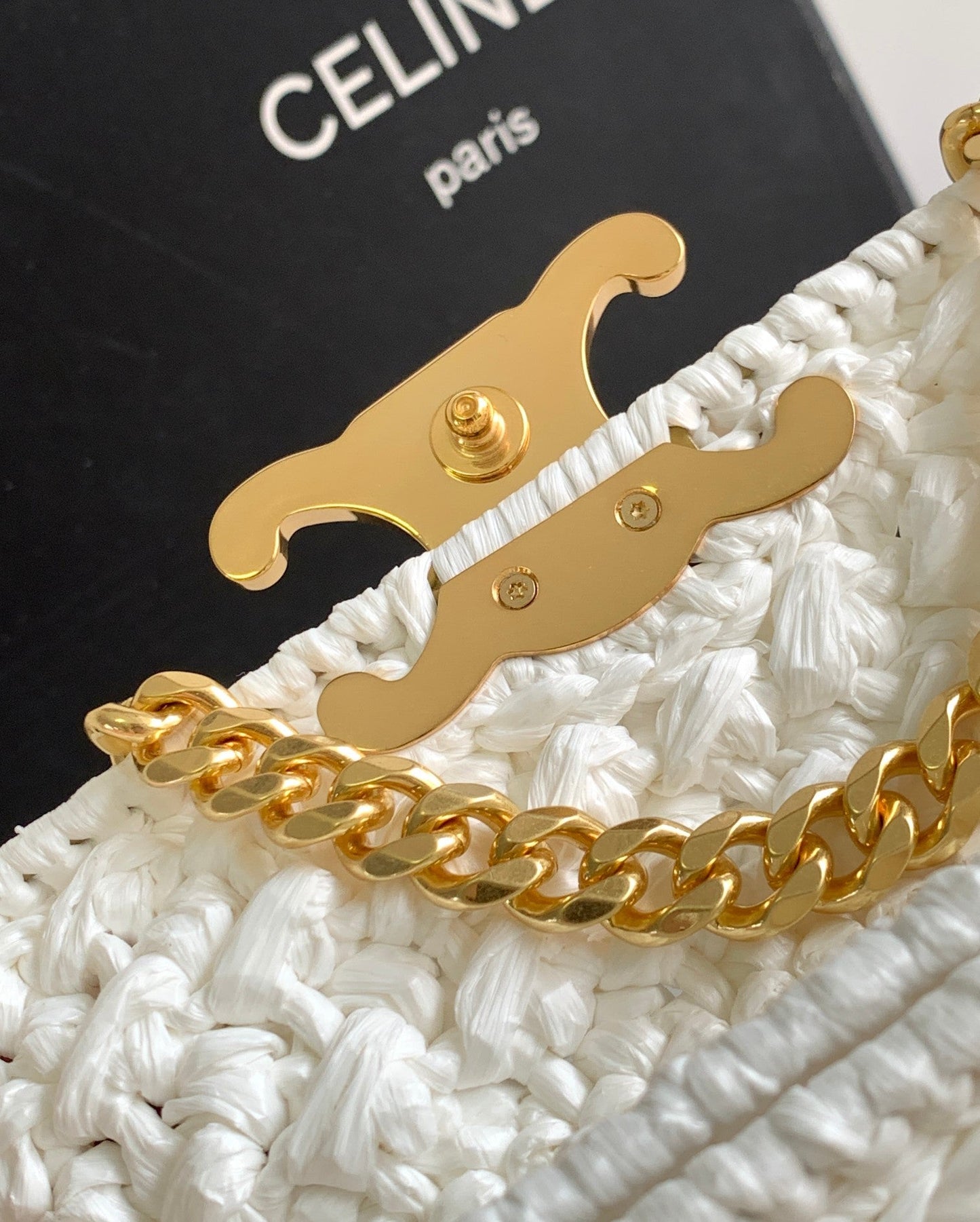 Celine Claude Chain Shoulder Bag in Raffia