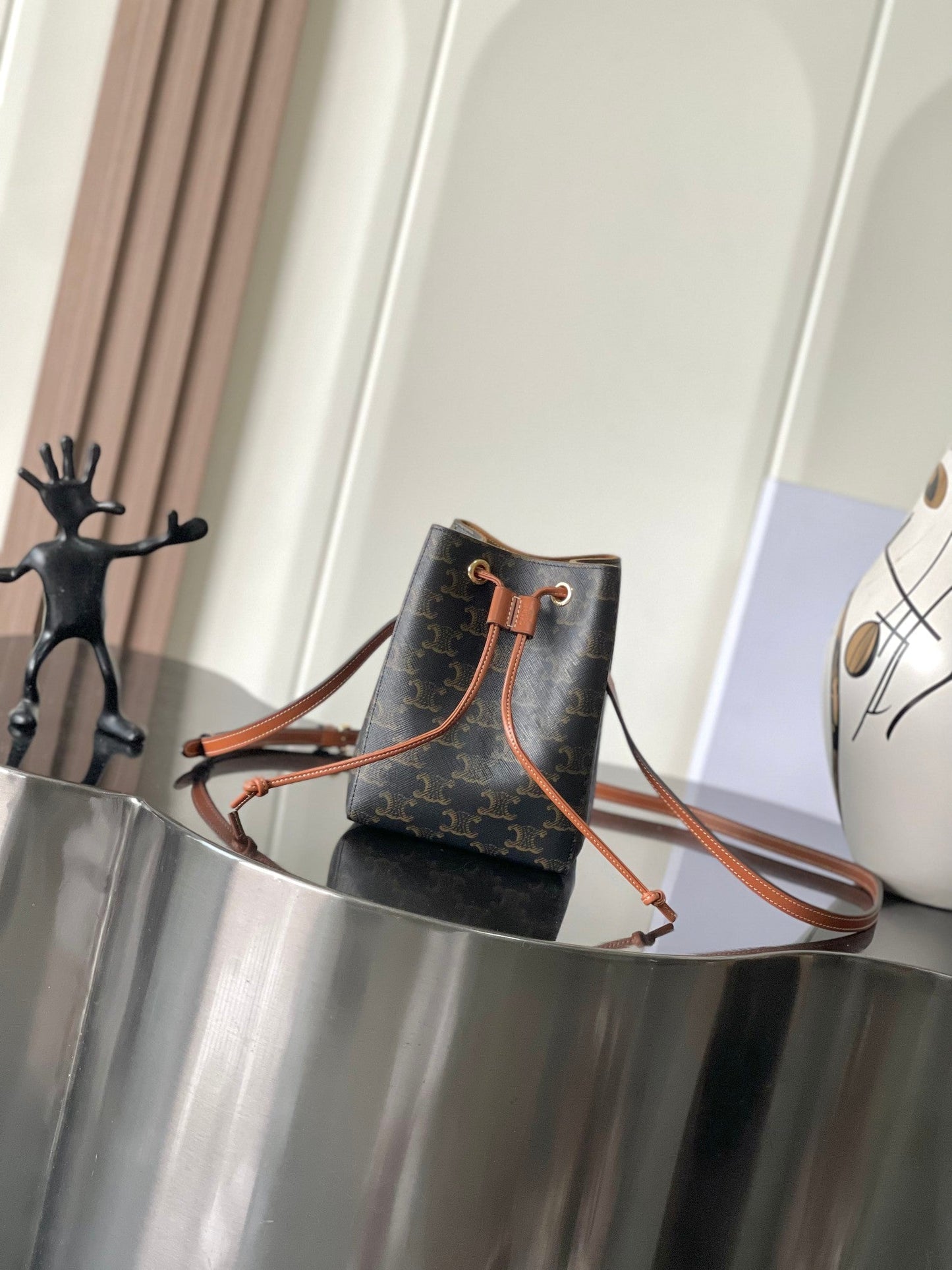 Celine Mini Bucket Bag in Triomphe Canvas