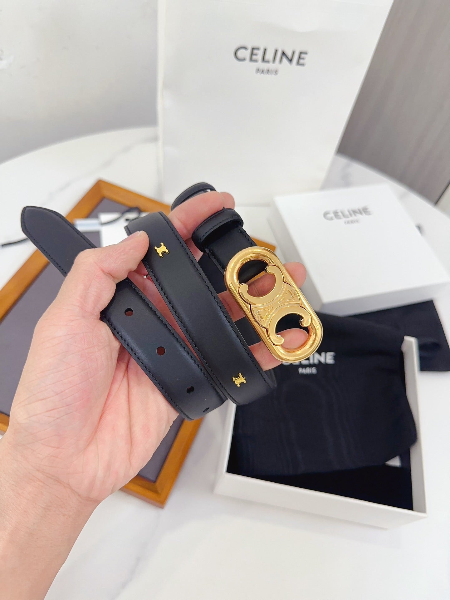 Celine Oval Triomphe Belt in Smooth Calfskin