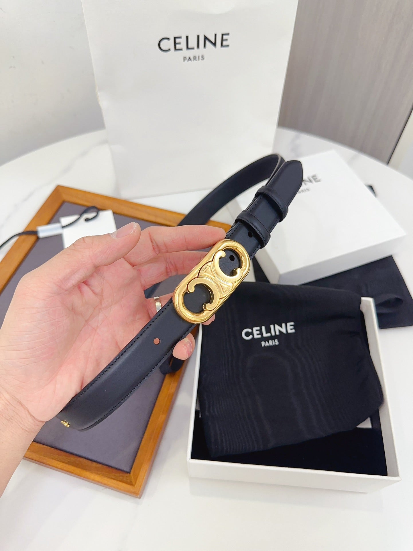 Celine Oval Triomphe Belt in Smooth Calfskin