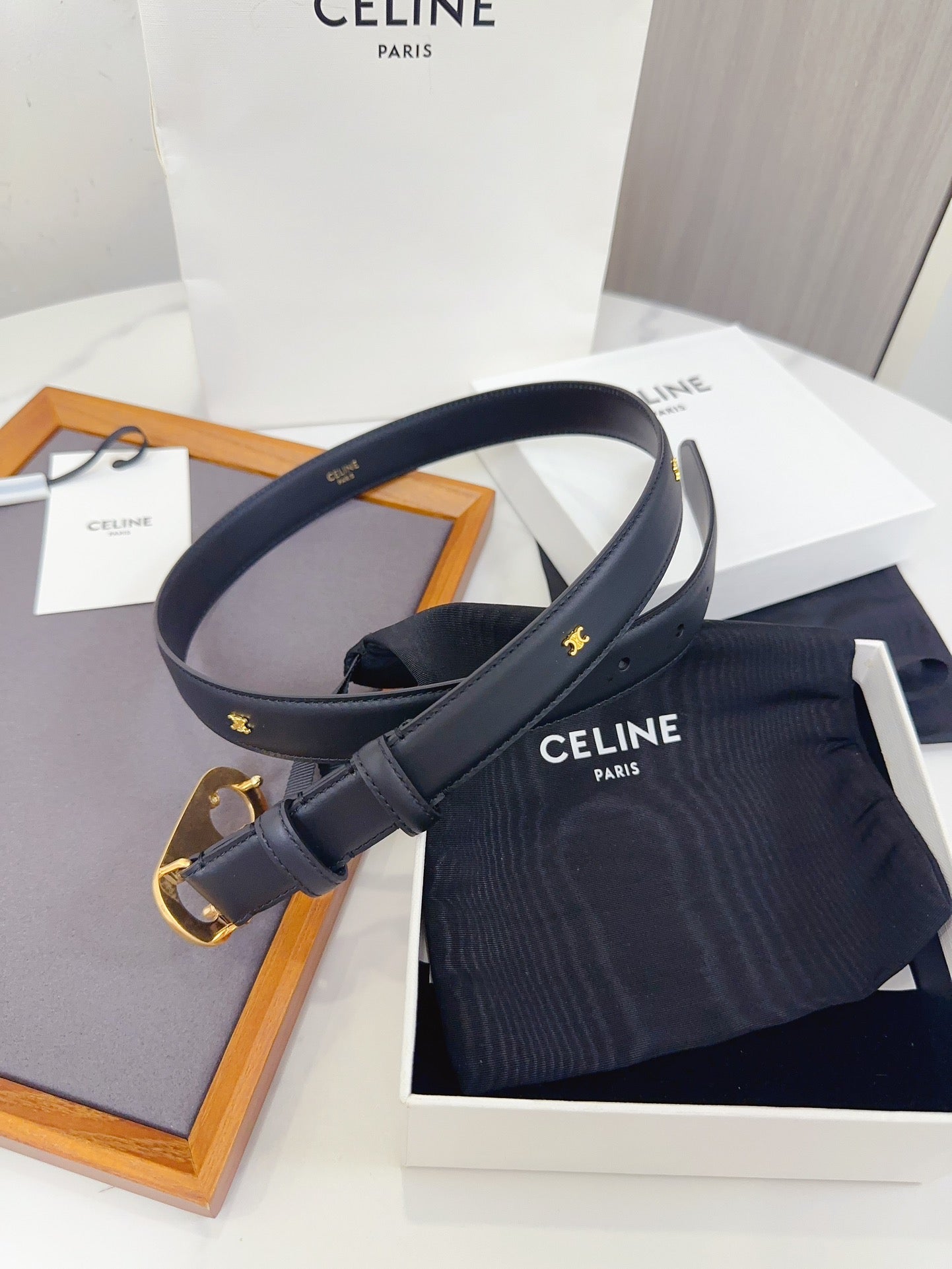 Celine Oval Triomphe Belt in Smooth Calfskin