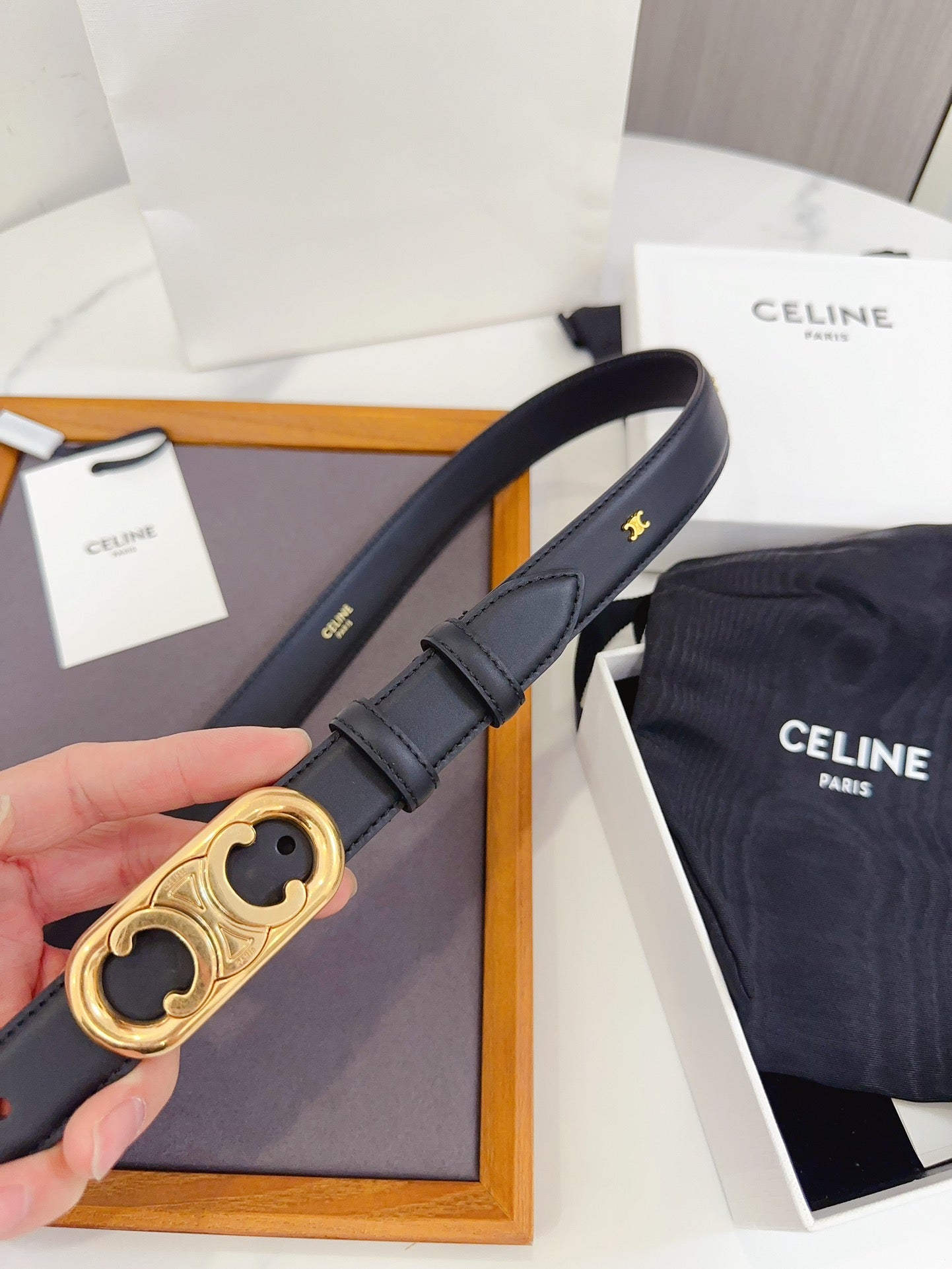 Celine Oval Triomphe Belt in Smooth Calfskin