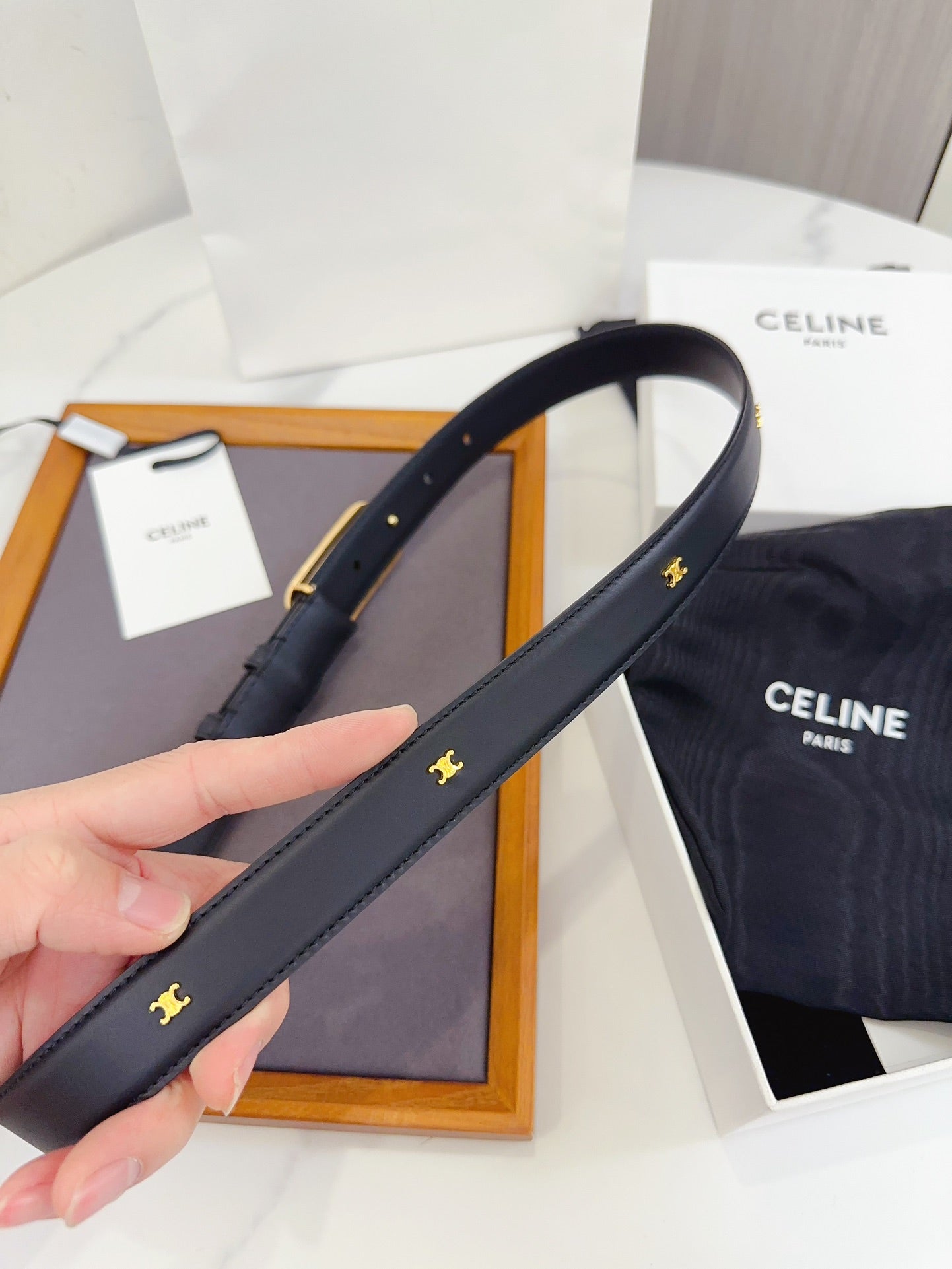 Celine Oval Triomphe Belt in Smooth Calfskin