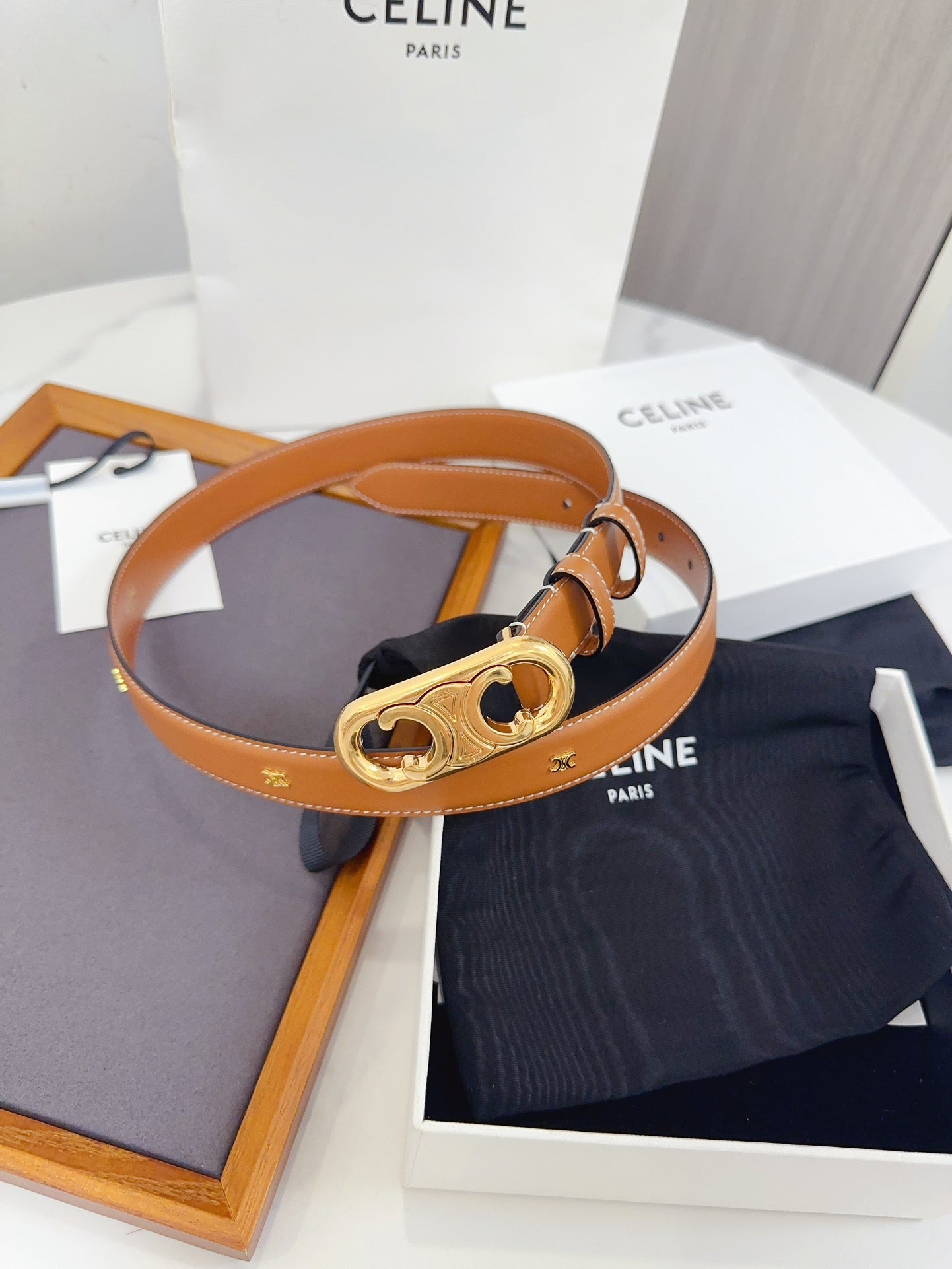 Celine Oval Triomphe Belt in Smooth Calfskin