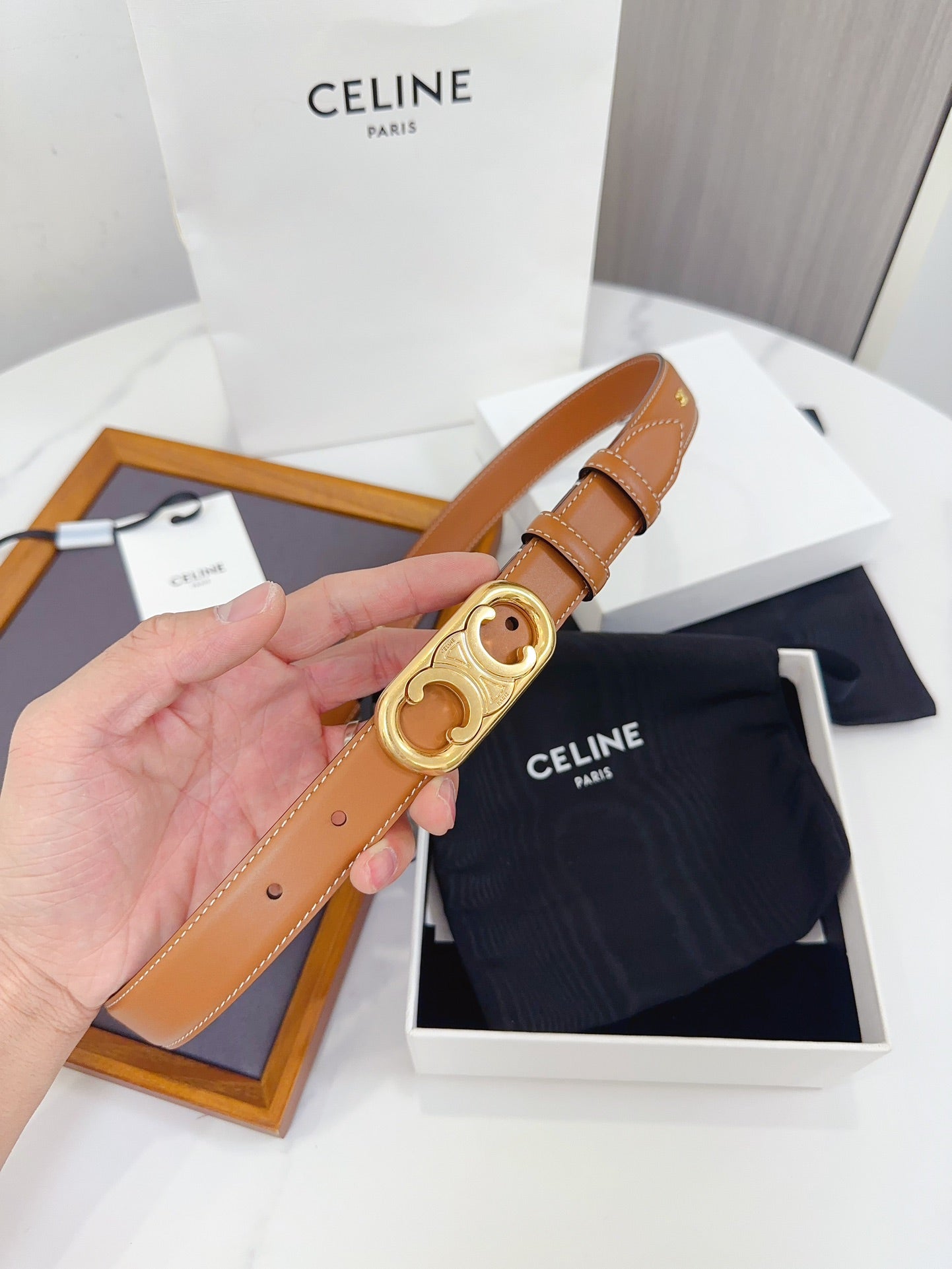 Celine Oval Triomphe Belt in Smooth Calfskin
