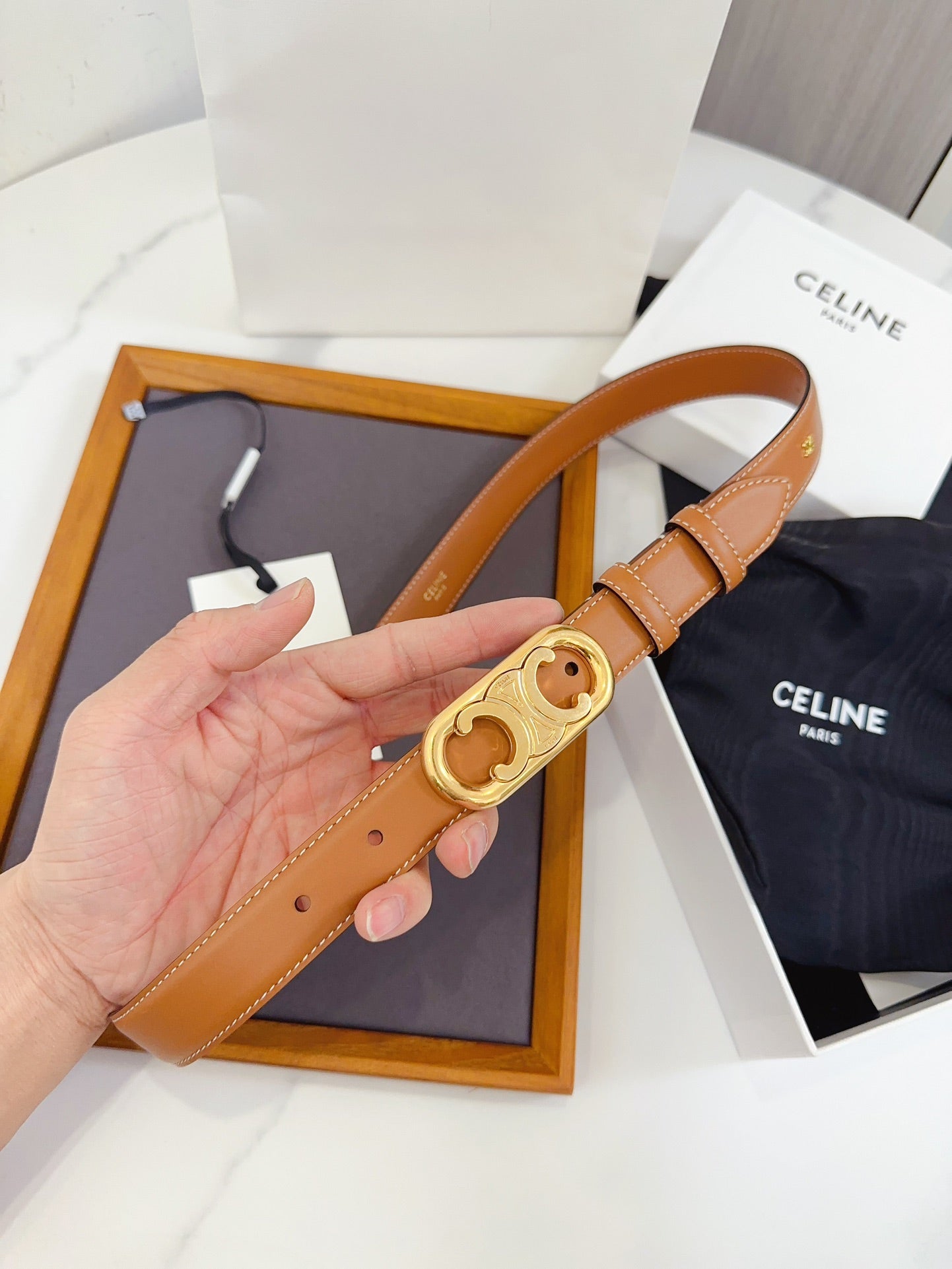 Celine Oval Triomphe Belt in Smooth Calfskin