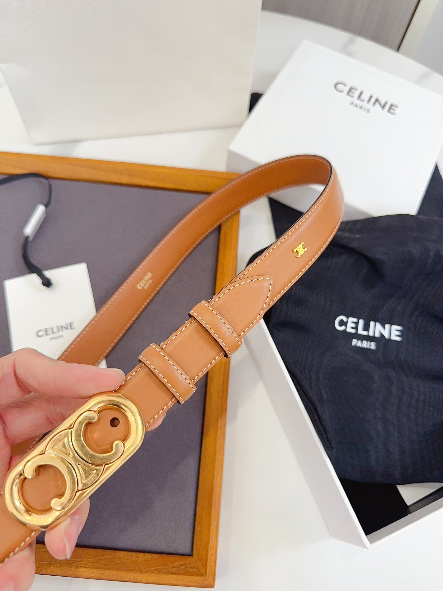 Celine Oval Triomphe Belt in Smooth Calfskin