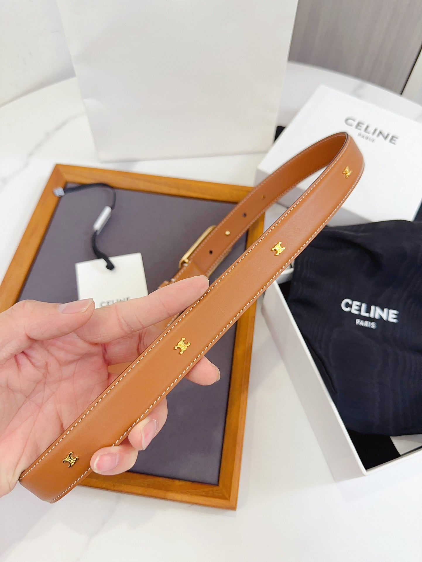 Celine Oval Triomphe Belt in Smooth Calfskin