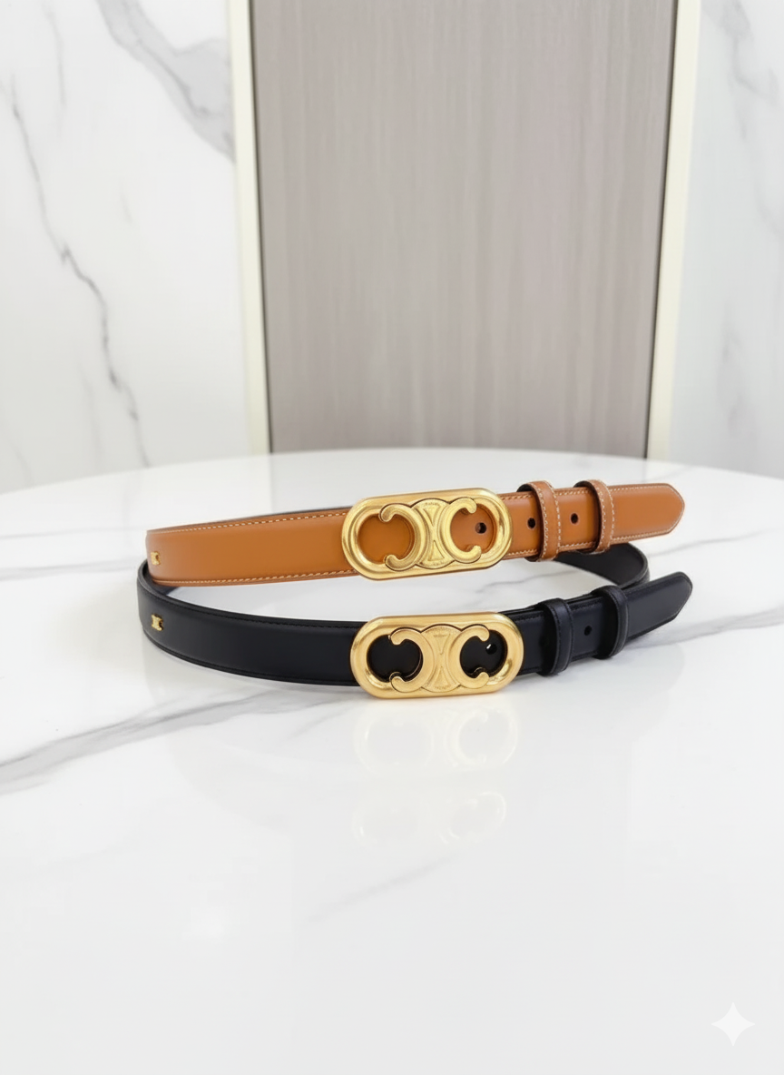 Celine Oval Triomphe Belt in Smooth Calfskin