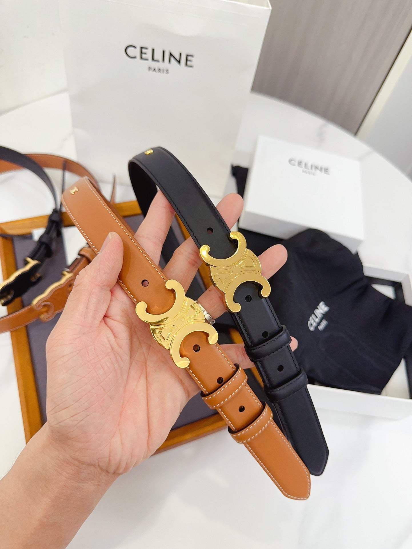 Celine Triomphe Belt in Smooth Calfskin