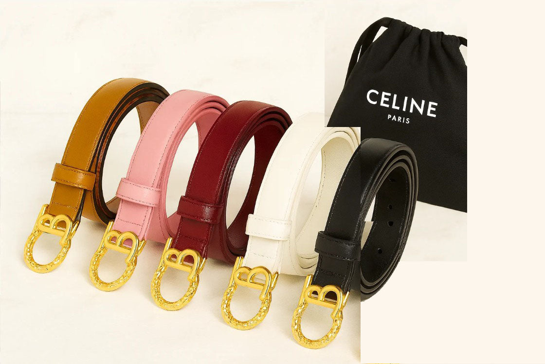 Celine Triomphe Classic Thin Belt with Engraved Buckle