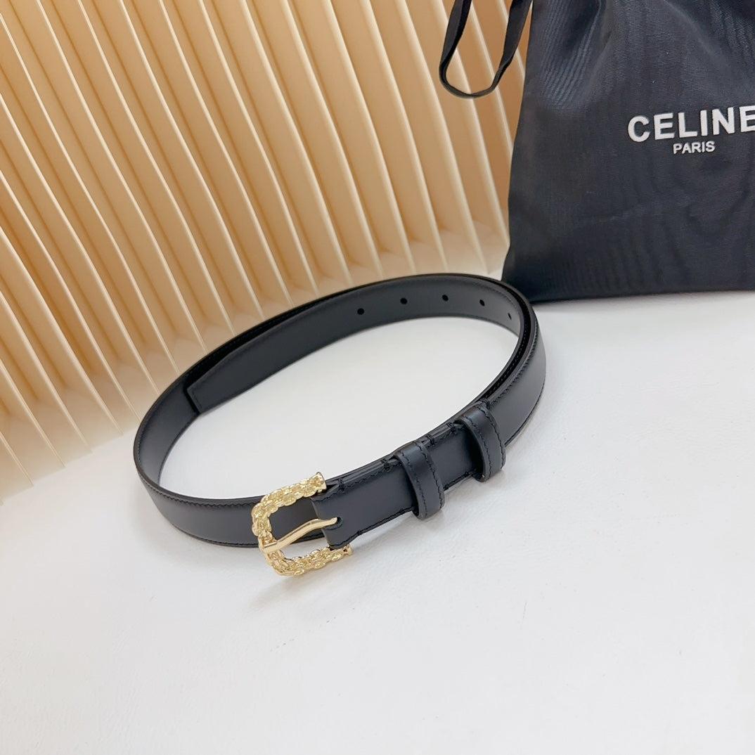 Celine Triomphe Classic Thin Belt with Engraved Buckle