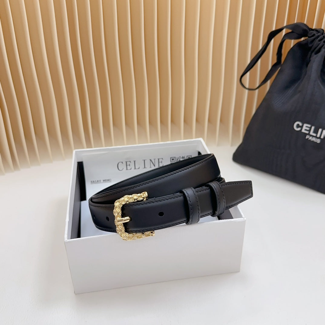 Celine Triomphe Classic Thin Belt with Engraved Buckle