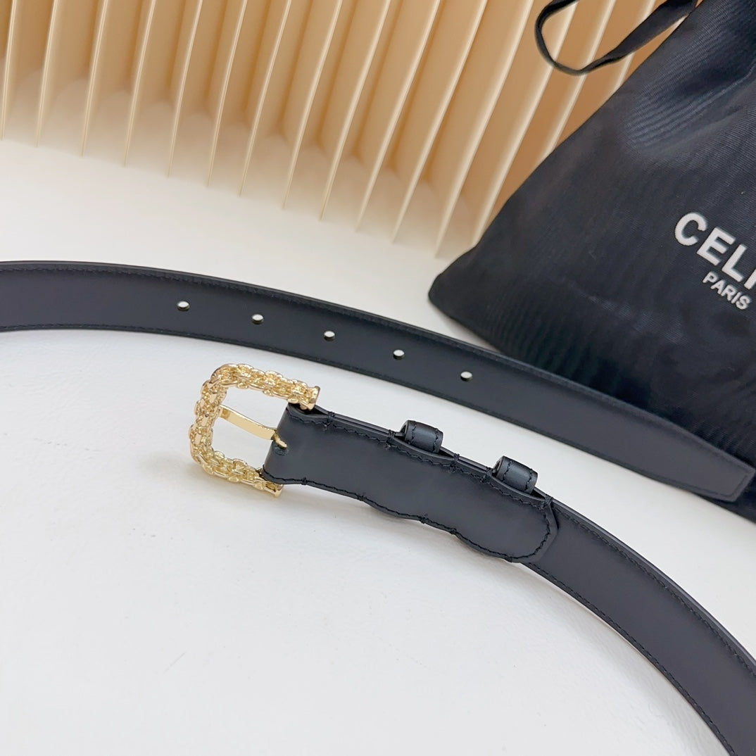 Celine Triomphe Classic Thin Belt with Engraved Buckle