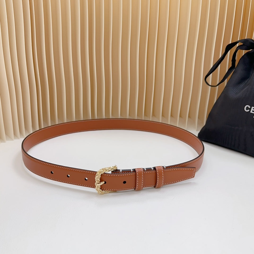 Celine Triomphe Classic Thin Belt with Engraved Buckle