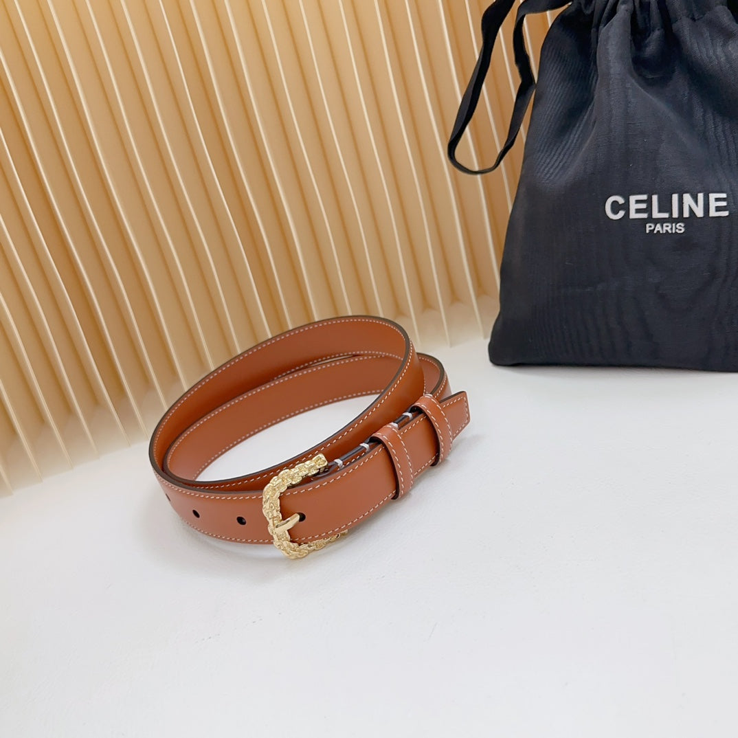 Celine Triomphe Classic Thin Belt with Engraved Buckle