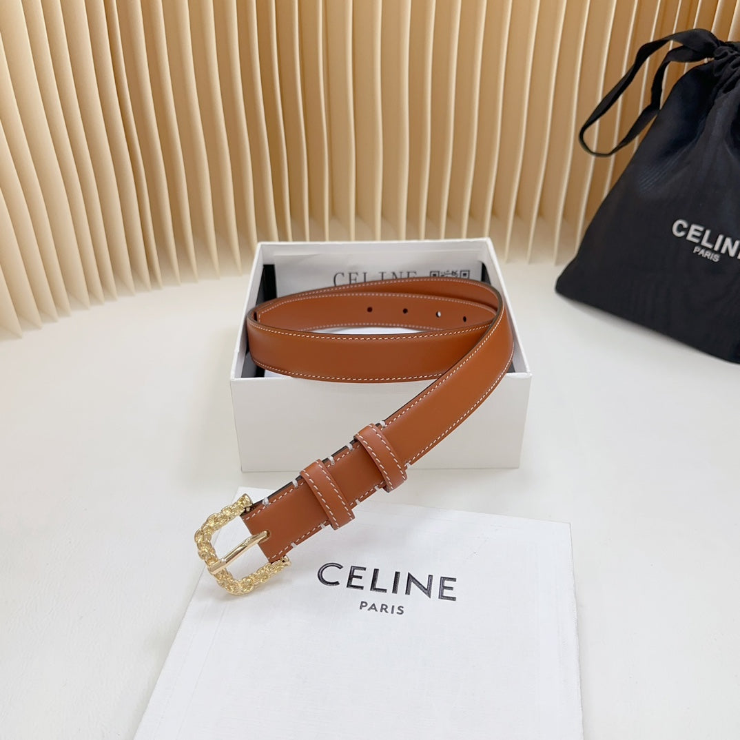 Celine Triomphe Classic Thin Belt with Engraved Buckle