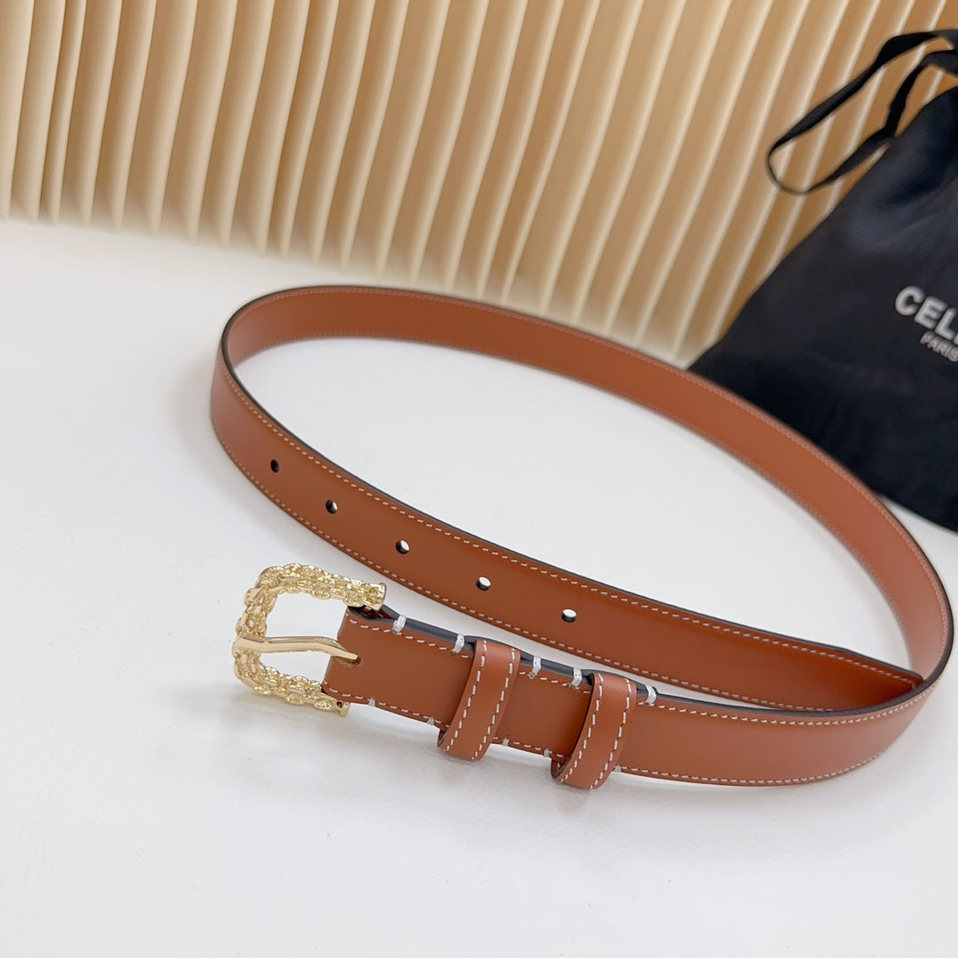 Celine Triomphe Classic Thin Belt with Engraved Buckle