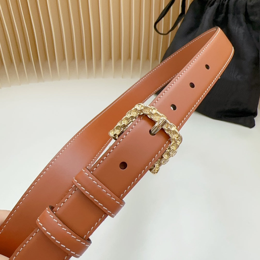 Celine Triomphe Classic Thin Belt with Engraved Buckle