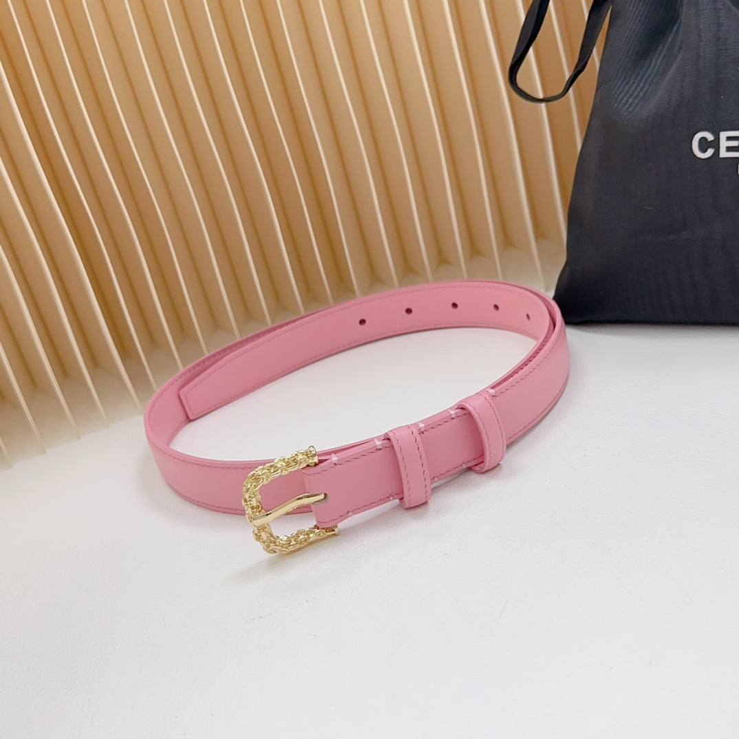 Celine Triomphe Classic Thin Belt with Engraved Buckle