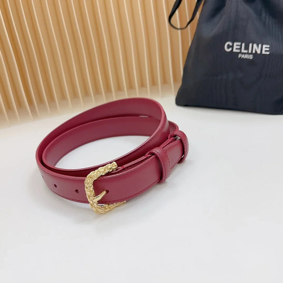 Celine Triomphe Classic Thin Belt with Engraved Buckle