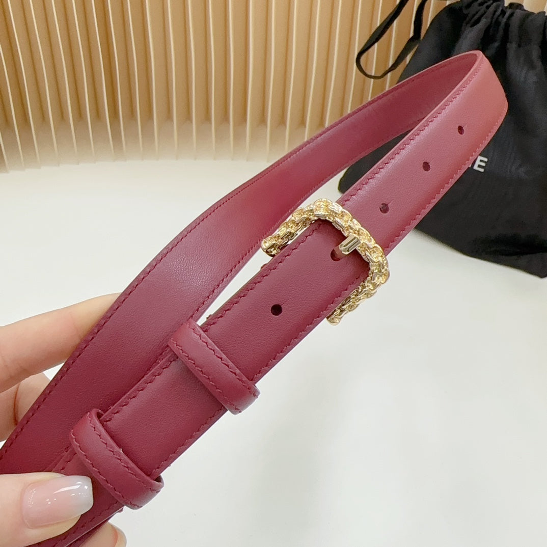 Celine Triomphe Classic Thin Belt with Engraved Buckle