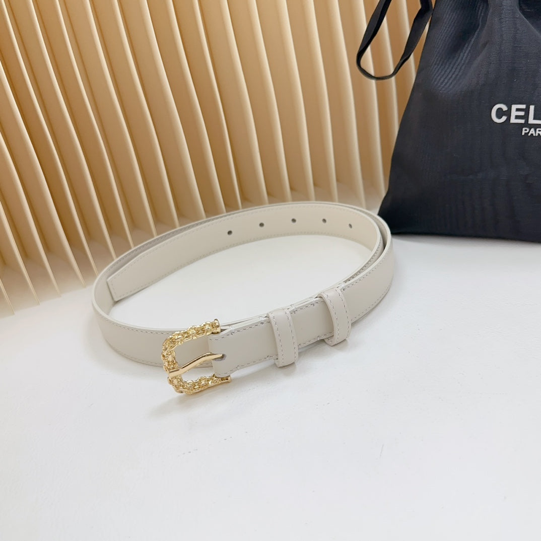 Celine Triomphe Classic Thin Belt with Engraved Buckle