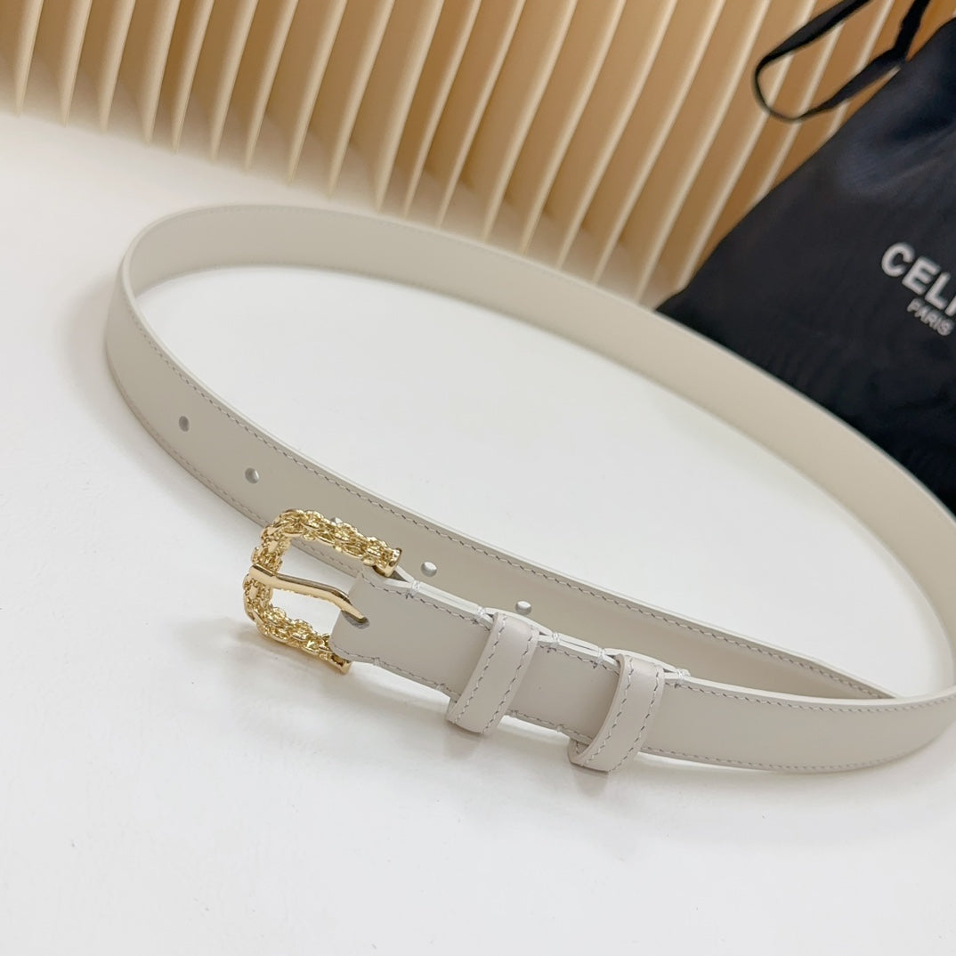 Celine Triomphe Classic Thin Belt with Engraved Buckle