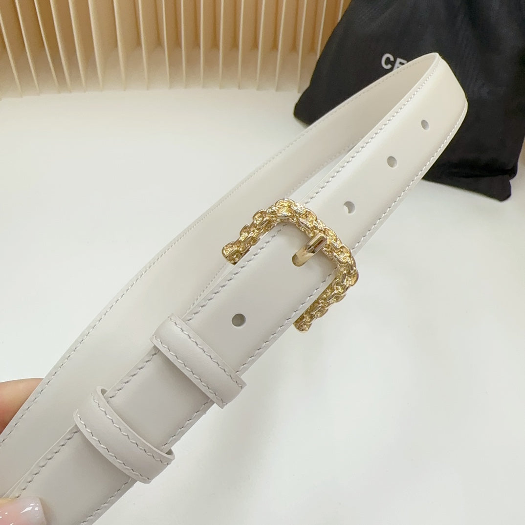 Celine Triomphe Classic Thin Belt with Engraved Buckle