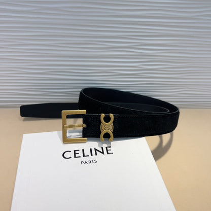 Celine Triomphe Suede Belt with an antique Brass Buckle
