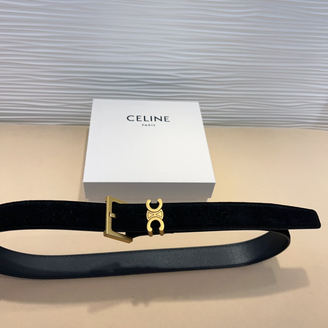 Celine Triomphe Suede Belt with an antique Brass Buckle