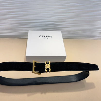 Celine Triomphe Suede Belt with an antique Brass Buckle