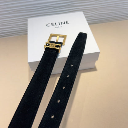 Celine Triomphe Suede Belt with an antique Brass Buckle